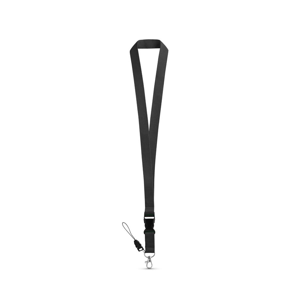 ANQUETIL. Lanyard em poliéster com mosquetão em metal — Preto