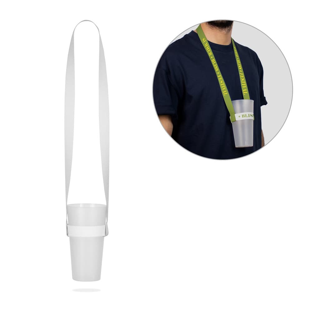 OXFORD. SET Lanyard SUBLIMATION Long II (20 mm) Duo em poliéster reciclado (100% rPET) com porta-copos em elástico de sublimação
