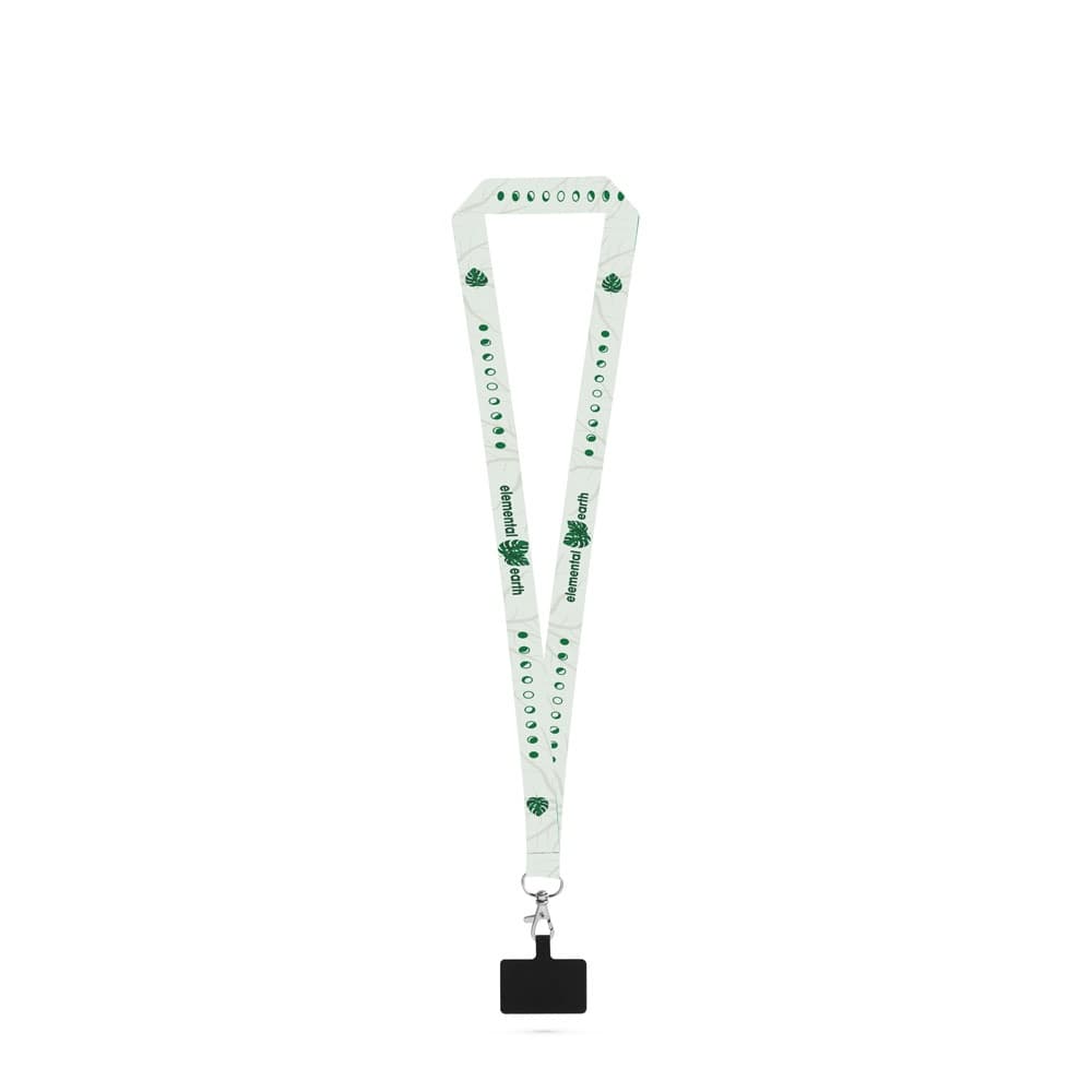 HARLOW. SET Lanyard SUBLIMATION Long II (20 mm) com mosquetão de gatilho 20 mm e suporte para telemóvel — Branco