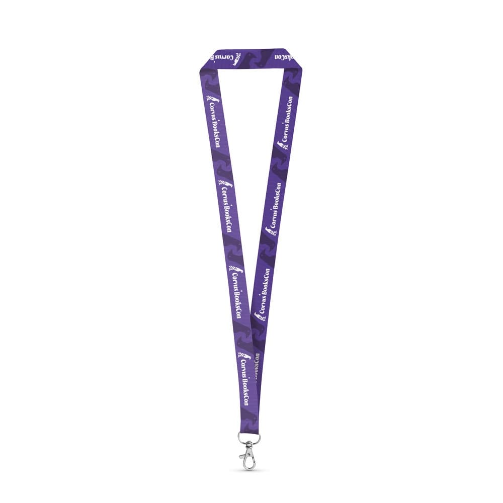 WINDSOR. SET Lanyard SUBLIMATION Long II (20 mm) em poliéster reciclado (100% rPET) com mosquetão de gatilho 20 mm — Branco