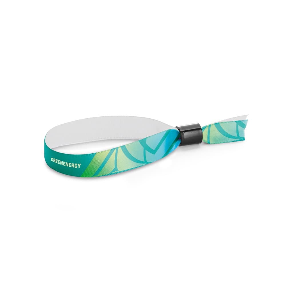 MENDOZA. SET Pulseira Lanyard SUBLIMATION Slim I (15 mm) em poliéster com fecho de segurança — Branco