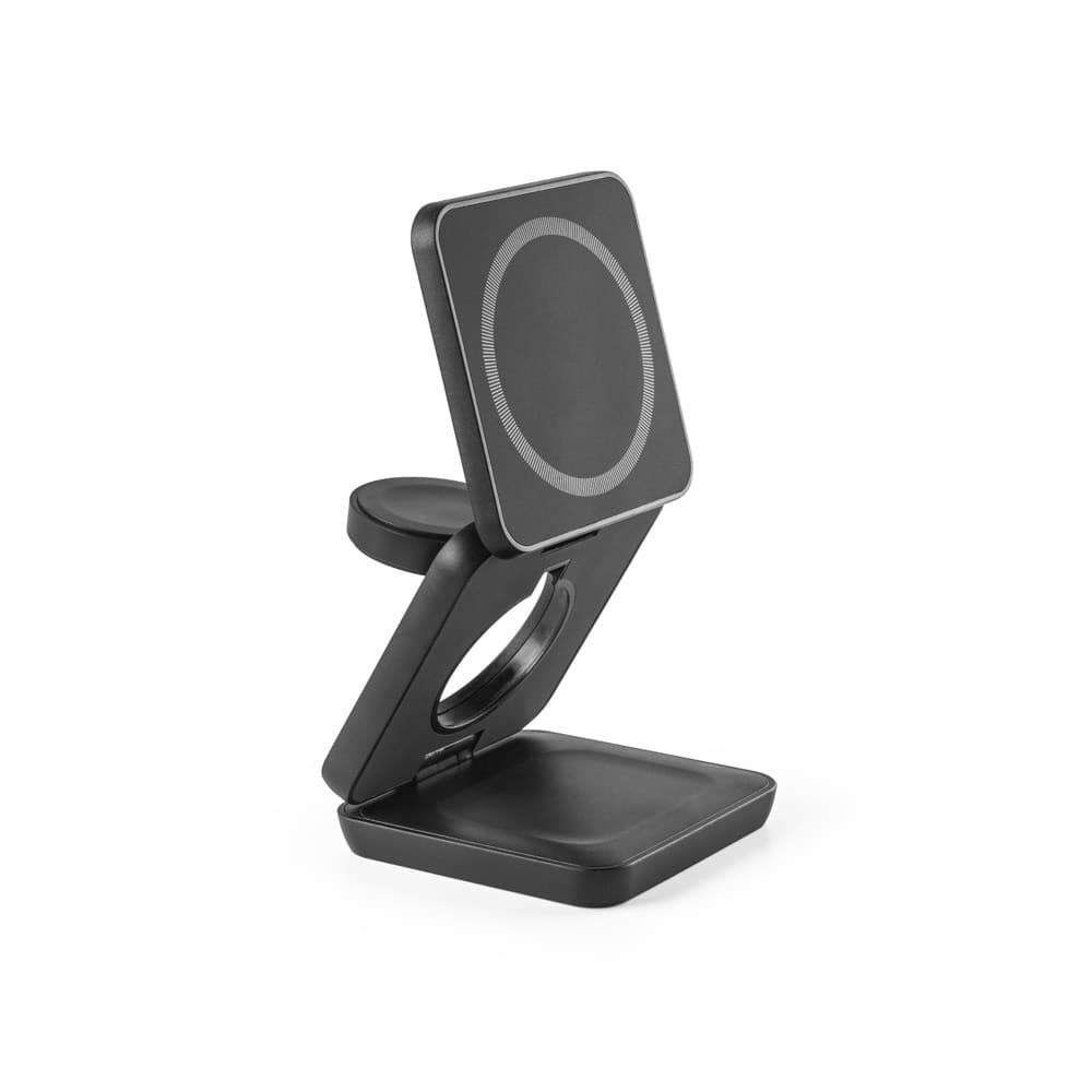 BROGLIE. Carregador magnético wireless super rápido 15W 4 em 1 em ABS reciclado (100% rABS) — Preto