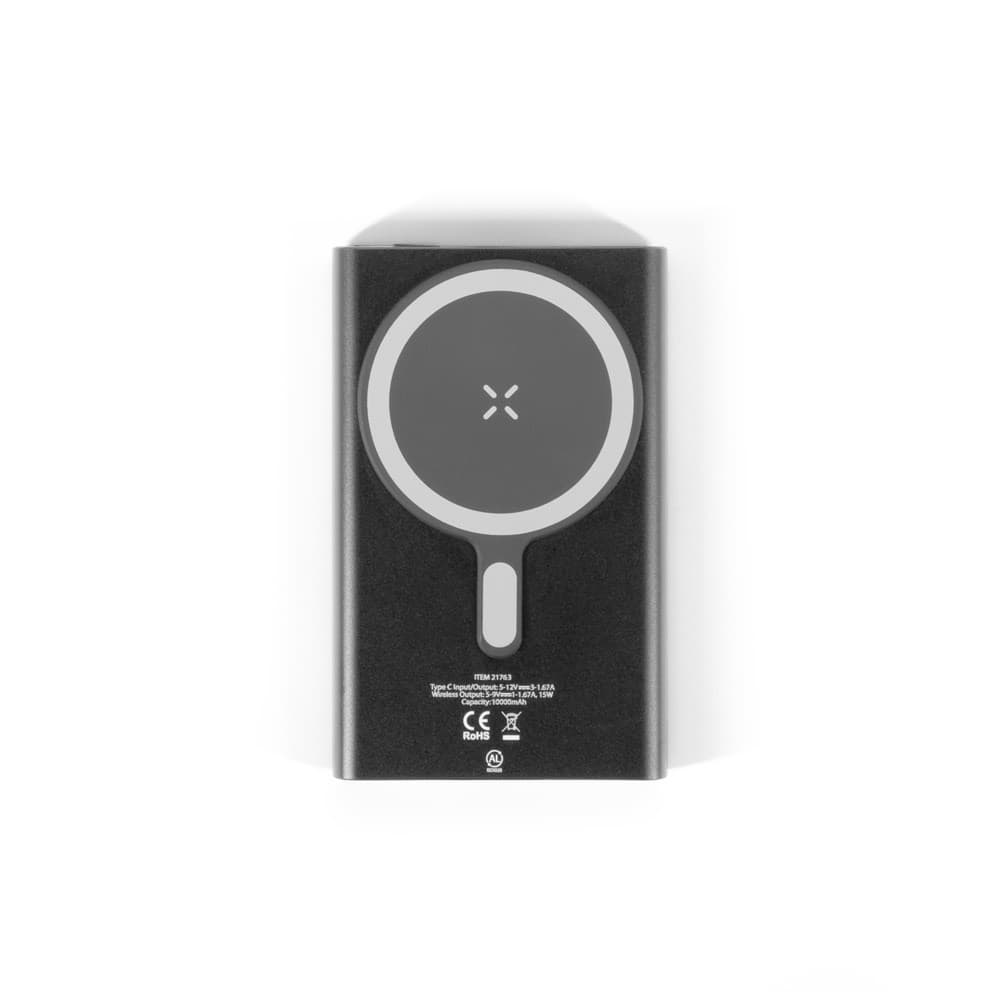 WRIGHT 5. Power bank magnética com carregamento super-rápido em alumínio reciclado e ABS reciclado 5'000 mAh — Preto